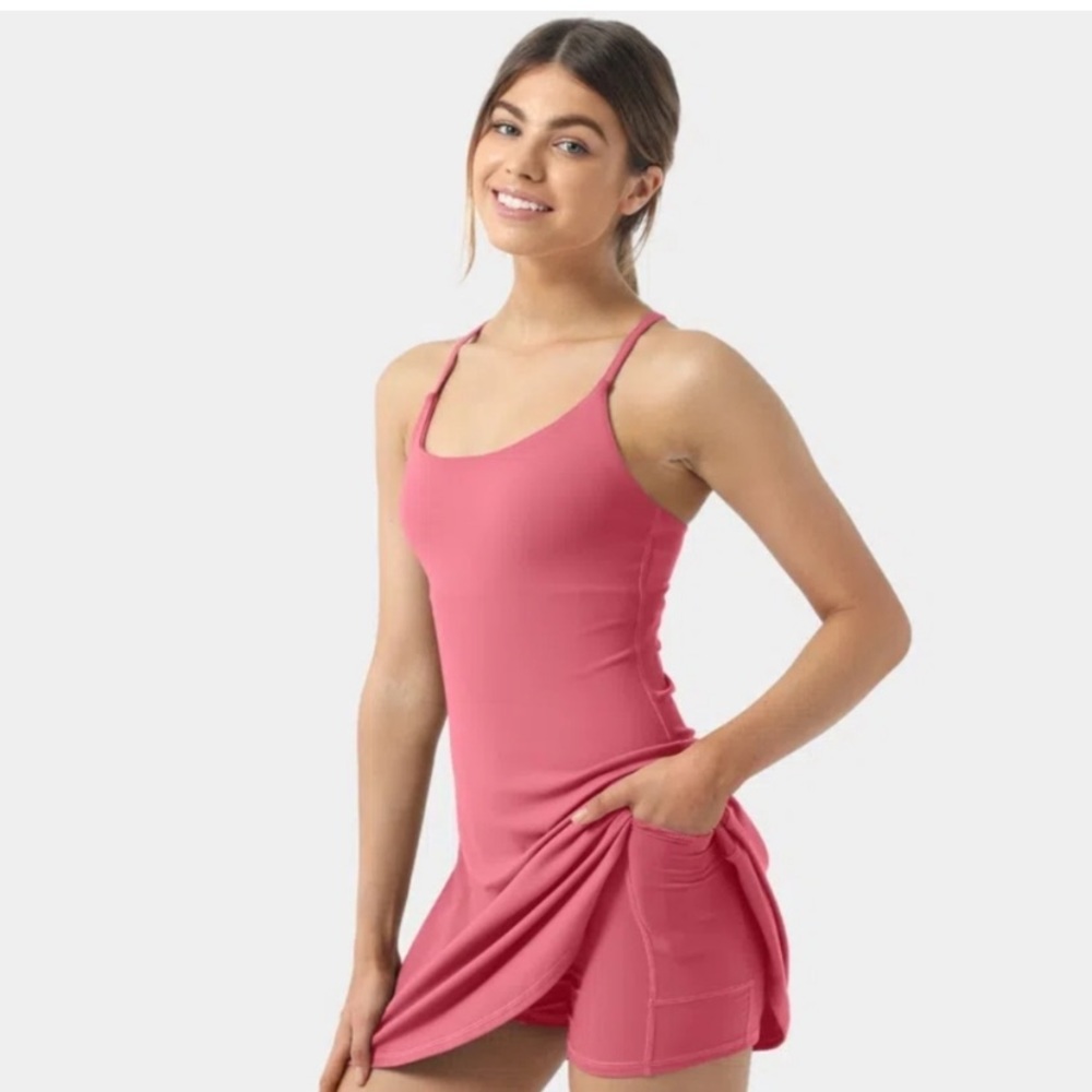 Halara Everyday Cloudful Backless 2-in-1 Flare Workout Dress-Wannabe